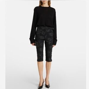 NEW Rotate Belted Floral Jacquard Capri Knee Length Pants in Black size 38 / 8